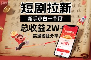 短剧拉新新手小白一个月总收益2W+实操经验分享-21资源库