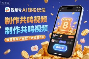 视频号AI轻松玩法，制作共鸣视频，每日简单产出数十条收益8张-21资源库