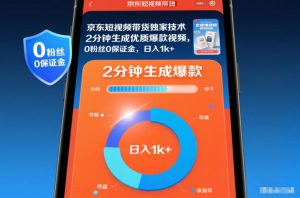 京东短视频带货独家技术,2分钟生成一条优质爆款视频,0粉丝0保证金,日入1k+【揭秘】-21资源库