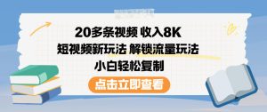 20多条视频收入8K，短视频新玩法，解锁流量玩法，小白轻松复制-21资源库