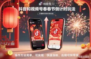 抖音和视频号,春节倒计时玩法,操作方法简单,可实现快速涨粉,后期可转带货-21资源库