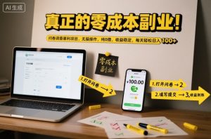 真正的零成本副业!问卷调查暴利项目,无脑操作,纯0撸,收益稳定,每天轻松日入100+【揭秘】-21资源库