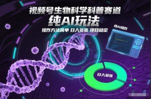 视频号生物科学科普赛道，纯AI玩法，操作方法简单，日入多张，项目稳定-21资源库