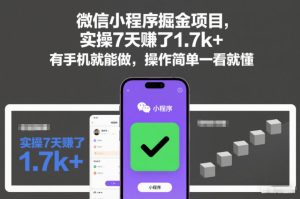 微信小程序掘金项目，实操7天賺了1.7k+，有手机就能做，操作简单一看就懂【揭秘】-21资源库