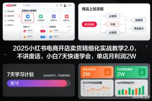 2025小红书电商开店卖货精细化实战教学2.0，不讲废话，小白7天快速学会，单店月利润2W-21资源库