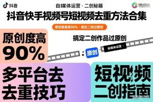 抖音快手视频号短视频去重方法合集，原创度提高90%，搞定二创作品过原创-21资源库