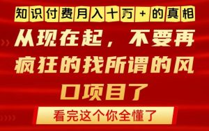 知识付费月入10个W的真相，做网创项目这一个就够了，不要再疯狂的找所谓的风口项目【揭秘】-21资源库