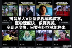 抖音某大V新型影视解说教学,涨粉速度快,数据完美,变现速度快,只要有粉丝就能挣米-21资源库