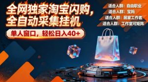 全网独家淘宝闪购，全自动采集，操作简单无脑，单人窗口轻松日入40+【揭秘】-21资源库