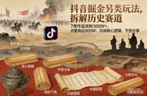 抖音掘金另类玩法，拆解历史赛道，7条作品涨粉300W+，点赞量高达900W，只讲核心逻辑，干货分享-21资源库