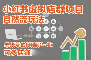 小红书虚拟店群项目，自然流玩法，批量自动化，稳定不费号，单账号的月利润2-4k，可多店矩阵-21资源库