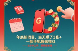 年底新项目，当天賺了3张+，一部手机搬砖挂G，5分钟上手，保姆级教程【揭秘】-21资源库