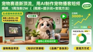 宠物赛道新顶流,用AI制作宠物播客短视频,1周涨粉2W(视频+提示词+变现方法)-21资源库