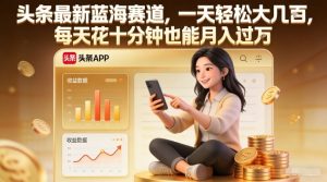 头条最新蓝海赛道，一天轻松大几张，每天花十分钟也能月入过1W【揭秘】-21资源库