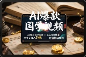 AI爆款国学视频，独家起号方法，小白直接上手，当天可见收益，单号日收入5张+附保姆级教程-21资源库
