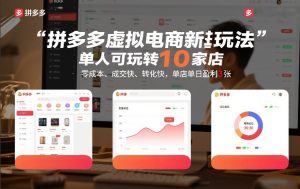 拼多多虚拟电商新玩法，单人可玩转10家店，零成本、成交快、转化快，单店单日盈利3张【揭秘】-21资源库