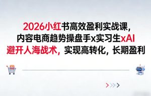 2026小红书高效盈利实战课，内容电商趋势操盘手x实习生xAI，避开人海战术，实现高转化，长期盈利-21资源库