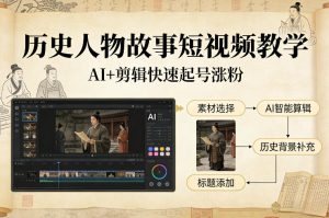 历史人物故事短视频教学，AI+剪辑制作历史人物题材短视频，快速起号涨粉-21资源库