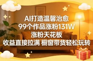 AI打造温馨治愈，99个作品涨粉131W，涨粉天花板，收益直接拉满，橱窗带货轻松玩转-21资源库