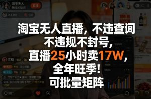 淘宝无人直播，不违规不封号，直播25小时卖17W，全年旺季！可批量矩阵【揭秘】-21资源库