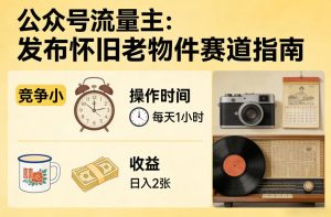 公众号流量主之发布怀旧老物件赛道，竞争小，每天操作1小时，日入2张-21资源库