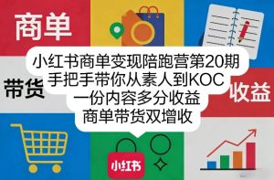 小红书商单变现陪跑营第20期，手把手带你从素人到KOC，一份内容多分收益，商单带货双增收-21资源库