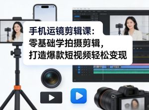 手机运镜剪辑课：零基础学拍摄剪辑，打造爆款短视频轻松变现-21资源库