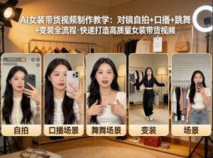 AI女装带货视频制作教学，对镜自拍、口播、跳舞、变装全流程，快速打造高质量女装带货视频-21资源库