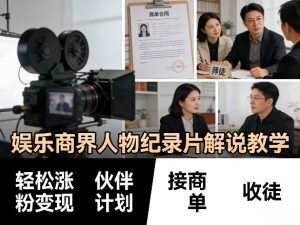 娱乐商界人物纪录片解说教学，轻松涨粉变现，伙伴计划，接商单，收徒等-21资源库