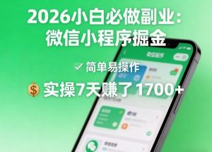 2026小白必做副业：微信小程序掘金，简单易操作，实操7天賺了1700+【揭秘】-21资源库