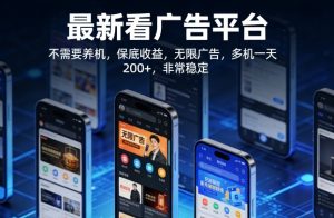 最新看广告平台，不需要养机，保底收益，无限广告，多机一天200+，非常稳定【揭秘】-21资源库