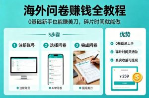 海外问卷賺钱全教程,0基础新手也能賺美刀,碎片时间就能做-21资源库