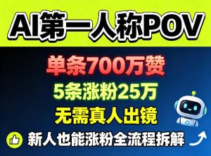 AI第一人称POV，单条700W赞，5条涨粉25W，无需真人出镜，新人也能涨粉全流程拆解-21资源库