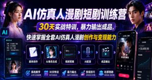 AI仿真人漫剧短剧训练营,30天实战特训,暴力输出成品,快速掌握全套AI仿真人漫剧创作与变现能力-21资源库