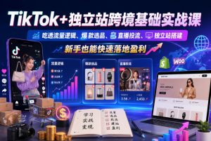 TikTok+独立站跨境基础实战课，吃透流量逻辑、爆款选品、直播投流与独立站搭建，新手也能快速落地盈利-21资源库