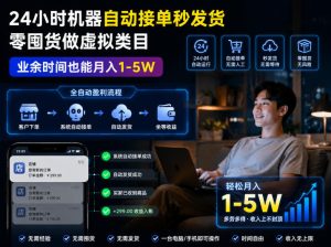 24小时机器自动接单秒发货,零囤货做虚拟类目,业余时间也能月入1-5W【揭秘】-21资源库