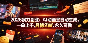 2026暴力副业：AI动画全自动生成，一单上千，月稳2W，永久可做【揭秘】-21资源库