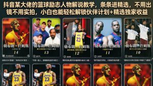 抖音某大佬的篮球励志人物解说教学，条条进精选，不用出镜不用实拍，小白也能轻松解锁伙伴计划+精选独家收益-21资源库