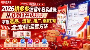 2026拼多多运营小白实战课:从0到1开店起步,掌握选品、流量、推广、爆款打造全流程运营方法-21资源库