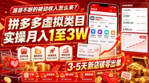 源源不断的被动收入怎么来?拼多多虚拟类目实操月入1至3W,3-5天新店破零出单-21资源库
