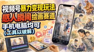视频号暴力变现玩法,感人瞬间绘画赛道,手机电脑均可-21资源库