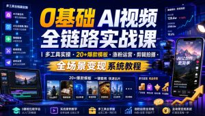 0基础AI视频全链路实战课|多工具实操・20+爆款模板・涨粉运营・剪辑拍摄・全场景变现系统教程-21资源库
