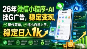 26年微信小程序+AI挂G广告,稳定变现,操作简单,纯小白易上手,稳定日入1k【揭秘】-21资源库