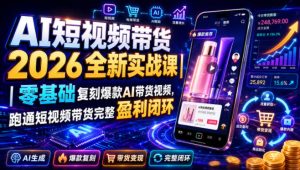 AI短视频带货2026全新实战课|零基础复刻爆款AI带货视频,跑通短视频带货完整盈利闭环-21资源库