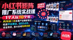小红书矩阵推广系统实战课|1个人玩10个号,AI批量二创去重产出爆款笔记,吃透平台算法、SEO占位、安全导流,放大全域免费流量-21资源库