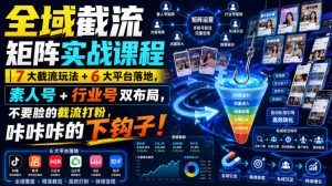 全域截流矩阵实战课程|7大截流玩法+6大平台落地,素人号+行业号双布局,不要脸的截流打粉,咔咔咔的下钩子!-21资源库