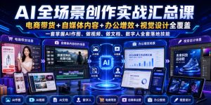 AI全场景创作实战汇总课|电商带货+自媒体内容+办公增效+视觉设计全覆盖,一套掌握AI作图、做视频、做文档、数字人全套落地技能-21资源库