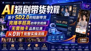 AI短剧带货教程,基于SD2.0的短剧带货,完播率超高的带货视频,无需抽卡品质拉满,从0到1完整实操流程-21资源库