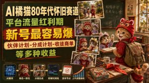 AI橘猫80年代怀旧赛道,平台流量红利期,新号最容易爆,伙伴计划-分成计划-收徒商单等多种收益-21资源库