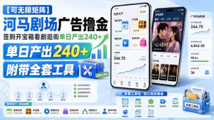 【可无限矩阵】河马剧场广告撸金,签到开宝箱看剧逛街单日产出240+,附带全套工具【揭秘】-21资源库
